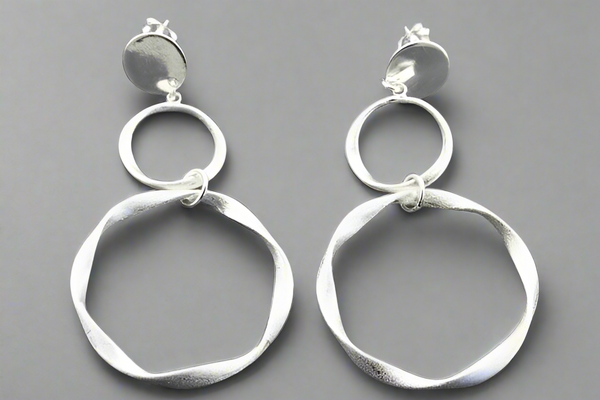 2 Folded Circle Drop Earrings in Sterling Silver 925