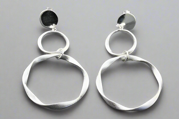 2 Folded Circle Drop Earrings in Sterling Silver 925