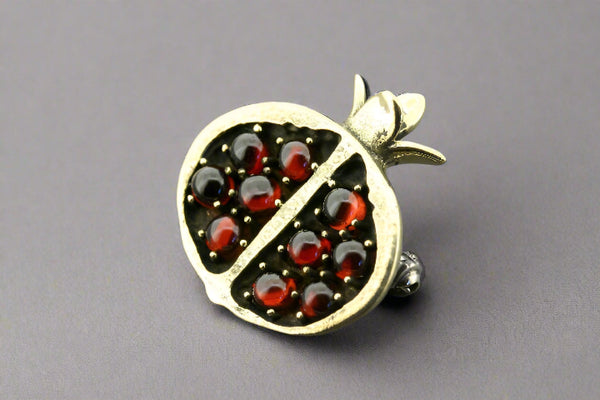 Pomegranate brooch - brass & garnet