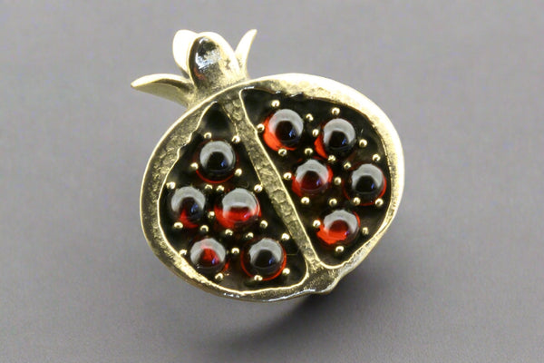 Pomegranate brooch - brass & garnet