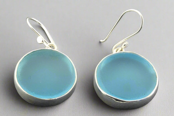 Large circle seaglass earring - sky blue