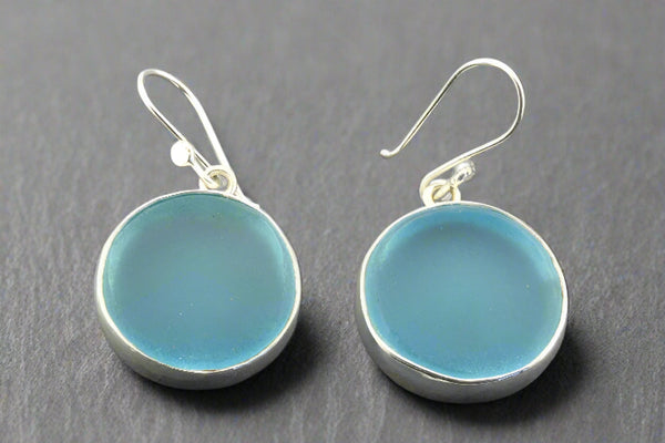 Large circle seaglass earring - sky blue