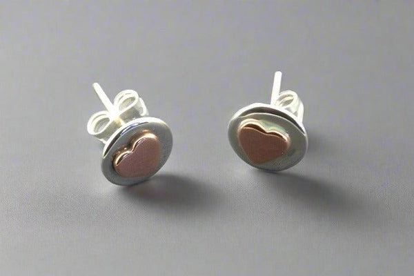 silver disc copper heart stud - Makers & Providers