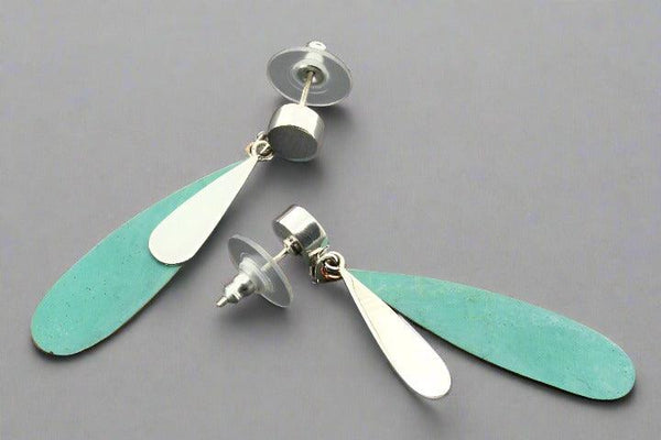 Silver & copper patina long teardrop earring - Makers & Providers