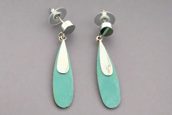 Silver & copper patina long teardrop earring - Makers & Providers