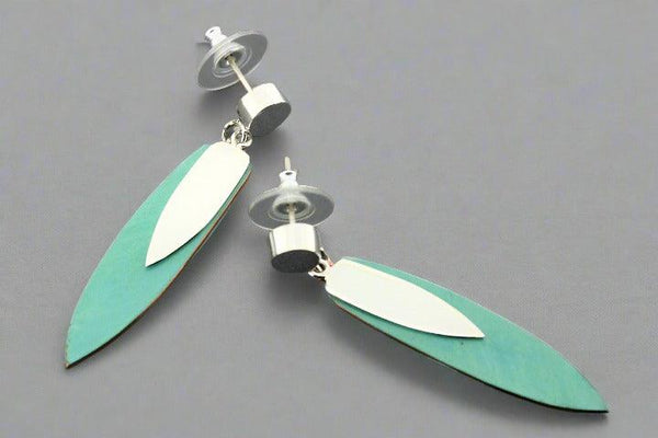 Silver & copper patina long shield earrings - Makers & Providers