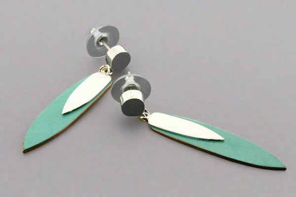 Silver & copper patina long shield earrings - Makers & Providers