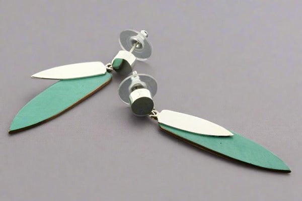 Silver & copper patina long shield earrings - Makers & Providers