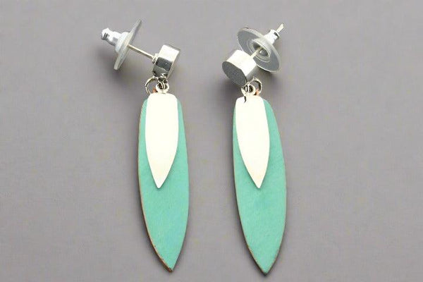 Silver & copper patina long shield earrings - Makers & Providers