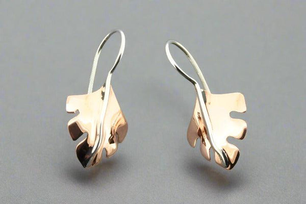 Serrated leaf drop earring - copper & silver - Makers & Providers