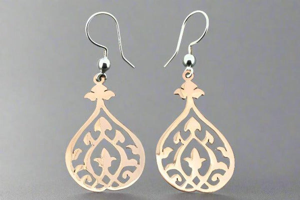 Intricate pear drop earring - copper & silver - Makers & Providers