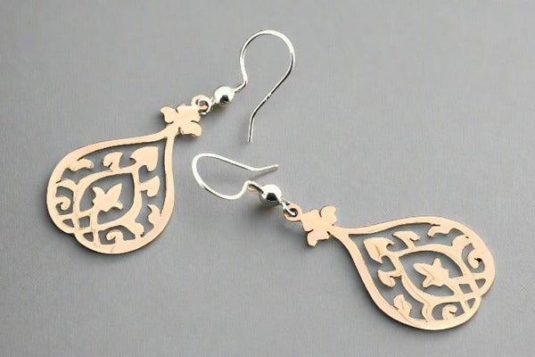 Intricate pear drop earring - copper & silver - Makers & Providers