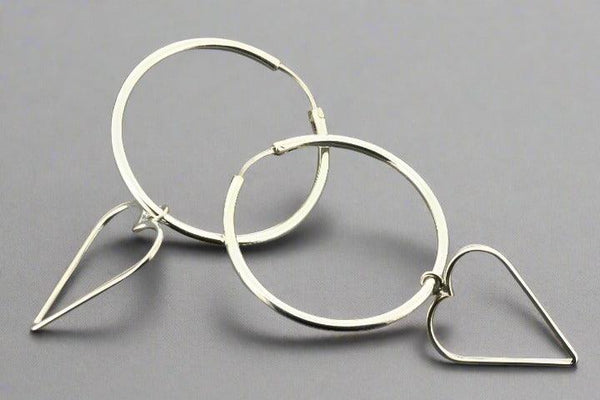 Hoop & heart drop earring - sterling silver - Makers & Providers