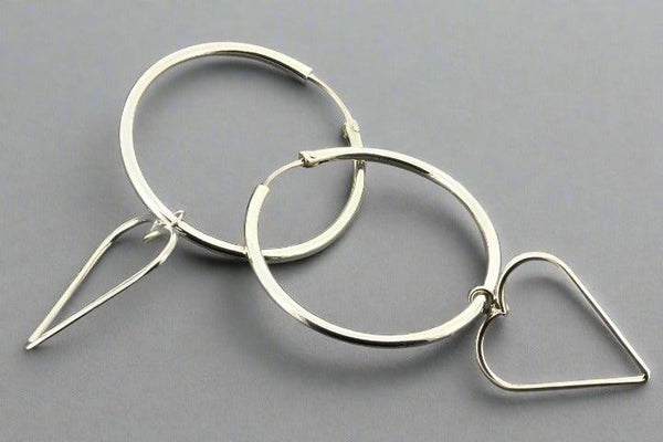 Hoop & heart drop earring - sterling silver - Makers & Providers