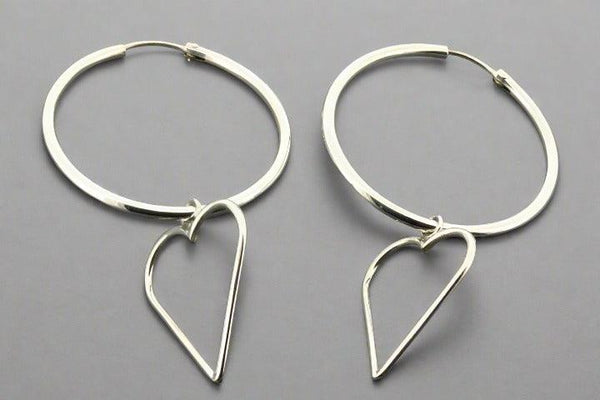 Hoop & heart drop earring - sterling silver - Makers & Providers