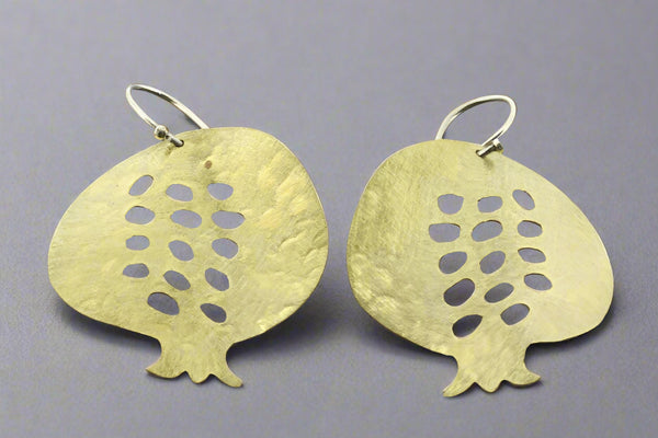 Pomegranate drop earring - brass & silver