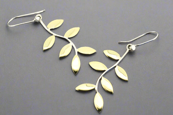 Curved 6 leaf earring - brass & silver