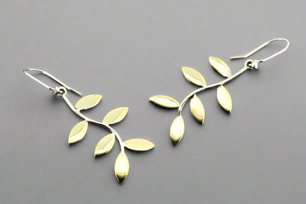 Curved 6 leaf earring - brass & silver