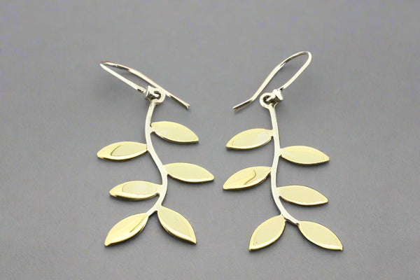 Curved 6 leaf earring - brass & silver