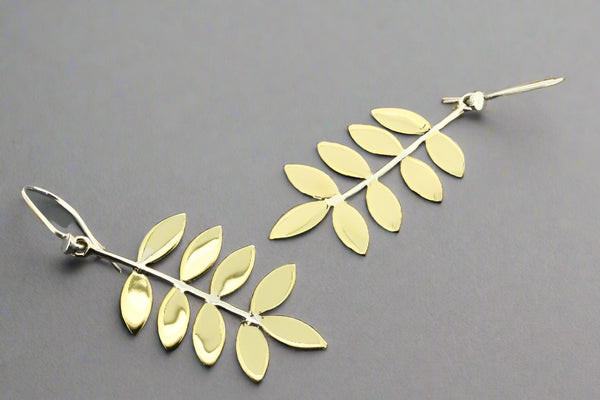 Straight 9 leaf earring - brass & silver