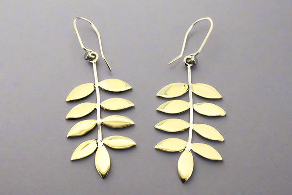 Straight 9 leaf earring - brass & silver