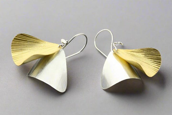 Zebrina 2 drop curved earring - silver & gold - Makers & Providers