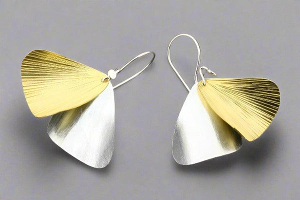 Zebrina 2 drop curved earring - silver & gold - Makers & Providers