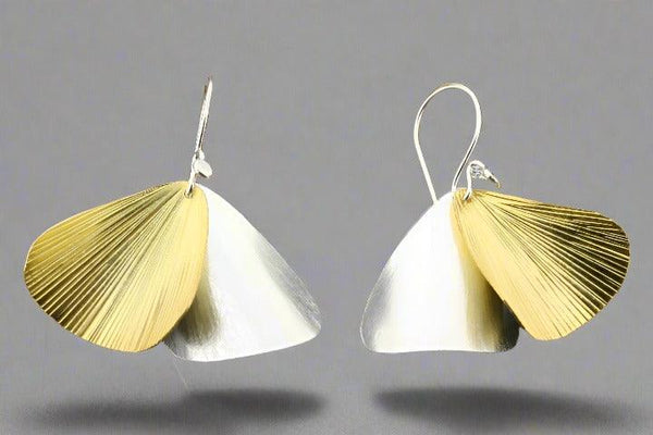 Zebrina 2 drop curved earring - silver & gold - Makers & Providers