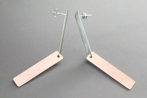 2 x rec long drop earring - silver & rose gold - Makers & Providers