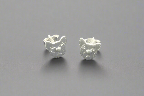 French Bulldog face stud - sterling silver