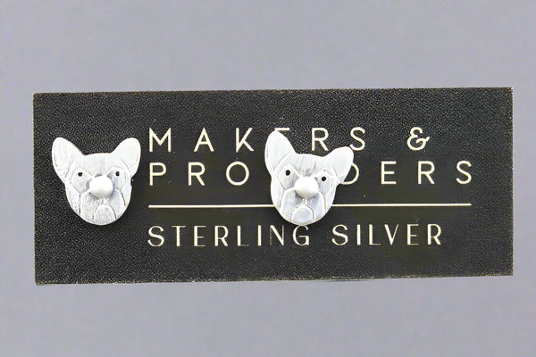 French Bulldog face stud - sterling silver