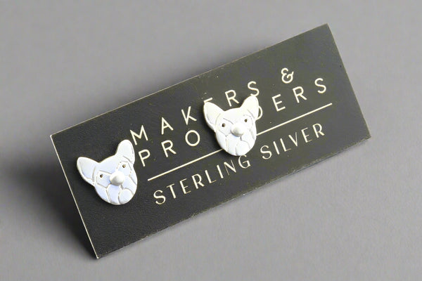 French Bulldog face stud - sterling silver