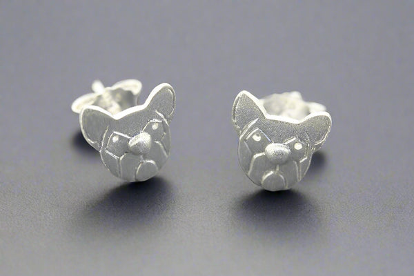 French Bulldog face stud - sterling silver