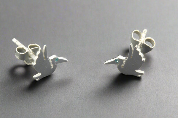 Pelican stud with blue cubic zirconia - sterling silver