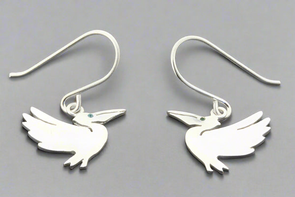 Pelican drop earring - sterling silver with cubic zirconia