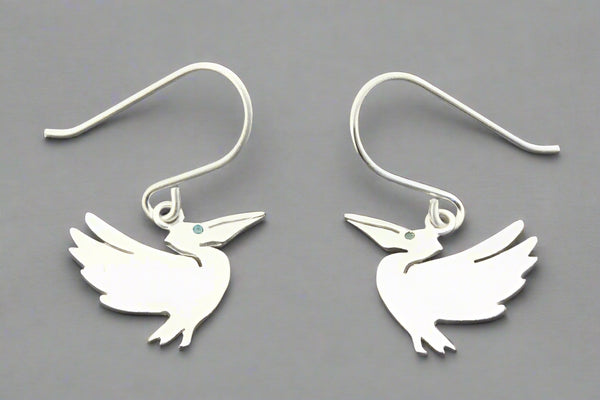 Pelican drop earring - sterling silver with cubic zirconia