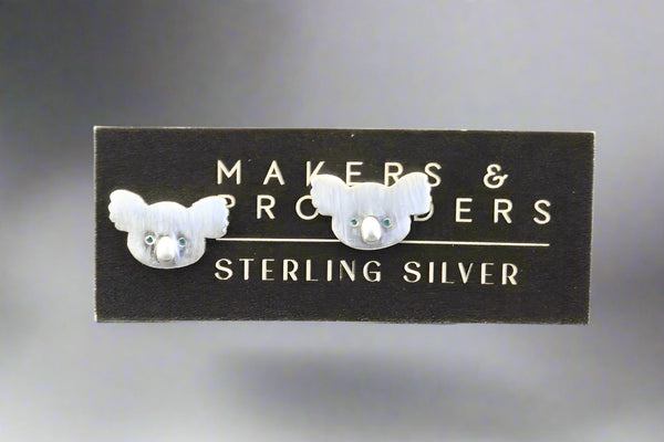 Koala face stud with blue eyes - sterling silver