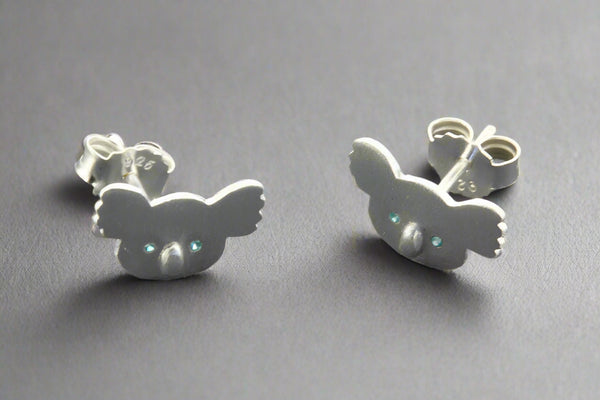 Koala face stud with blue eyes - sterling silver