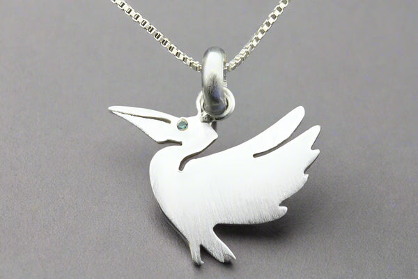 Pelican necklace with - sterling silver with blue cubic zirconia