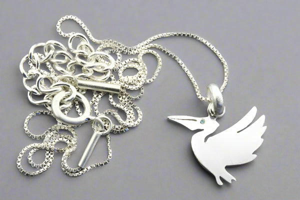 Pelican necklace with - sterling silver with blue cubic zirconia