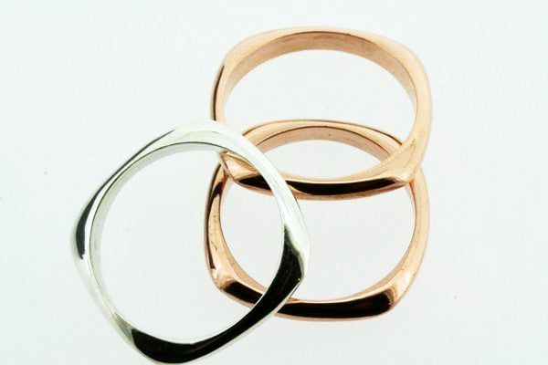 Thin Polished Copper & Sterling Silver Squared Stackable Ring Set - Makers & Providers