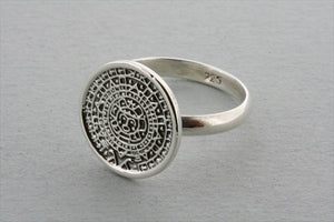 mayan calendar disc ring - sterling silver - Makers & Providers