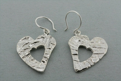 Textured cut out heart silver high quality earrings.