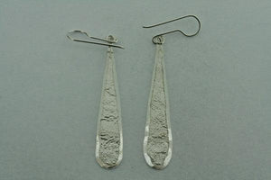 long textured teardrop earring - sterling silver - Makers & Providers