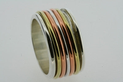 Five Band Polished Silver, Brass & Copper Spinner Ring - Makers & Providers