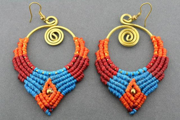 teardrop crochet earring - blue/orange - Makers & Providers